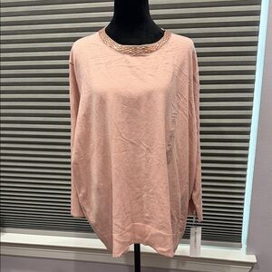 Liz Claiborne Blush Long Sleeve Top with Embellished Collar